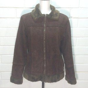 Che-Bella Faux Fur & Suede Jacket Woman’s Size Large Brown Long Sleeve Pockets